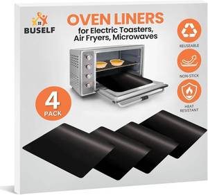 lot 4801 image: Buself Toaster Oven Liner, 9x11, Nonstick, 4 Pack, Black, PFOABPA Free