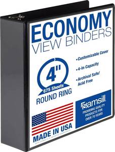 lot 4809 image: Samsill 4-Inch 3-Ring Binder, Clear View Cover, 675 Sheets - Black