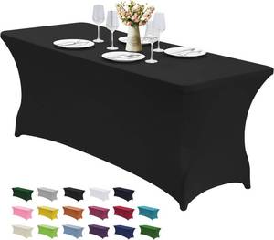 lot 4816 image: CWK 6FT Stretch Spandex Fitted Tablecloth,Rectangular Table Cover,Black