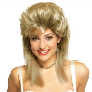 lot 4822 image: Swiking Blonde Mullet Wigs for Women 80s Curly Heat-Resistant Shoulder Wig