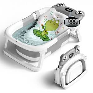 lot 4825 image: BUNWAG Baby Bathtub, Collapsible Tub with Soft Cushion and Thermometer, Grey