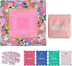 lot 4826 image: American Mahjong Mat with Rules, 31.5in Pink Floral Neoprene Non-Slip Pad