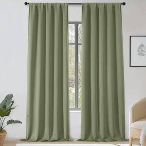 lot 4837 image: OWENIE Sally Sage Green Blackout Curtains, 50x108 in, 2 Panels