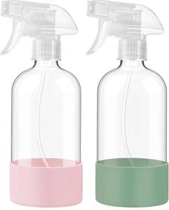 lot 4845 image: Glass Spray Bottles with Silicone Sleeve, 2Pack 16oz, Olive Green&Pink