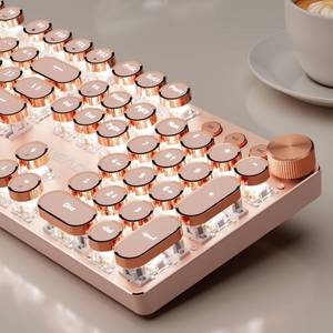 lot 4852 image: Wireless Typewriter Style Mechanical Keyboard with White Backlit, Knob