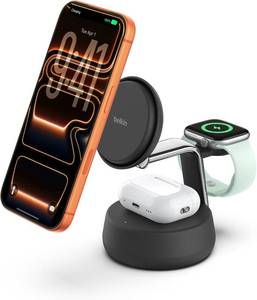 lot 4853 image: Belkin Qi2.2 25W Wireless Fast Charging Station, 3 in 1 iPhone Charger