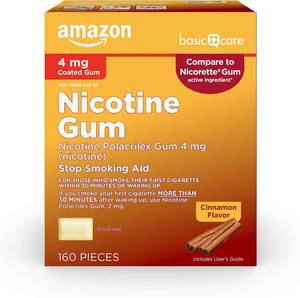 lot 4860 image: Amazon Basic Care Nicotine Polacrilex Coated Gum 4 mg, Cinnamon, 160 Count