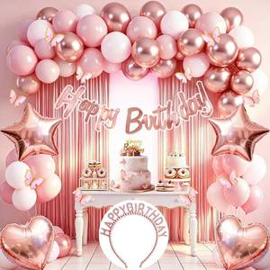 lot 4885 image: Birthday Decoration for Girl with 2Pcs Tinsel Curtains Rose Gold