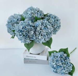 lot 4658 image: 5 Pcs Light Blue Silk Hydrangeas Artificial Flower Boho 20 Faux Hydrangeas