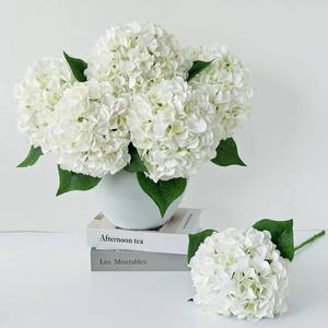 lot 4779 image: 5 Pcs White Silk Hydrangeas Aritificial Flower Boho 20 Faux Dried Touch Hydrangeas