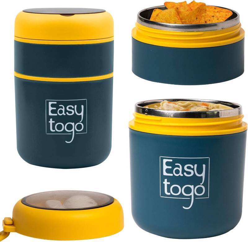lot 3529 image: 700ml Stainless Steel Lunch Box with Spoon, Handle, Leak Proof Small Container for Snack, Diet & Prep Food, Stackable Stainless Steel 2 Tier Mens Lunchbox for Work, Blue Portable Lunch Box