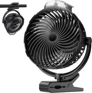 lot 78898 image: 8-Inch Rechargeable Clip on Fan, 10000mAh Portable Camping Fan with LED Light, 9-Speed Ultra Quiet Airflow, 30H Runtime, 360  Rotating Desk Fan for Golf Cart, Bedroom, Office, Dorm, Black