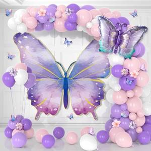 lot 78903 image: 116PCS Butterfly Birthday Party Decorations Butterfly Backdrop Balloon Arch Kit Watercolor Butterflies Decors for Spring Summer Girls Princess Fairy Theme Party Wedding Baby Shower Supplies, Purple