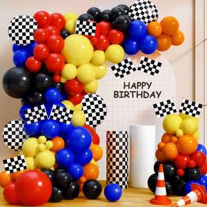 lot 48607 image: Race Balloons Arch Garland Kit, 146pcs 18 10 5 Red Blue Black Checkered Balloons for Men Boys Race Theme Birthday Party Decorations Car Sports Party Supplies