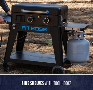 Pit Boss 2-Burner Propane Gas Non-Stick Ceramic Coated Rust-Resistant Portable Lift-Off and Stationary Griddle Grill with Hard Cover, 421-Sq. In. (23" L x 18" W) Cooking Space, 26,000 BTU, Black Retail: $599 - Retail: $599