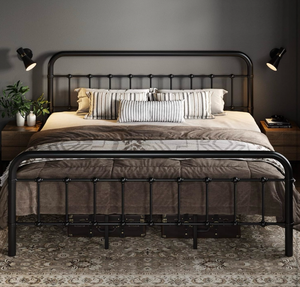 Allewie King Metal Bed Frame with Victorian Iron-Art Headboard, BlackVictorian Style Wrought Iron-Art Headboard/Footboard, Easy Assembly, Under Bed Storage, No Box Spring Required Retail: $265 - Retail: $265