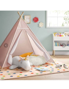 lot 354 image: Pom Pom Kids Tent Pink - Pillowfort Teepee Play Tent, Polyester, Pine Frame, Ages 3, No Tools Assembly Retail $135 - Retail $135