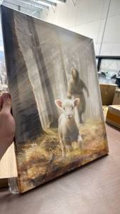 lot 373 image: Wall Art Print White Goat Forest Scene 16x20 inch - Retail $0