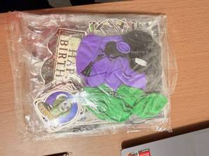 lot 403 image: Beetlejuice Theme Birthday Party Supplies Set with Balloons Stickers Bags set of 2 - Retail $0