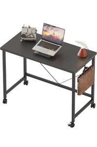 lot 426 image: Mericonia 47x24 Inch Computer Desk with Wheels, Small Simple Rolling Desk  Writing Table for Home Office BedroomWork Study, Black - Retail $59