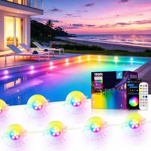 lot 443 image: AHAWILL 50FT RGB Pool Lights for Inground & Above Ground Pools, Plug-in 8 Shell Pool LED String Lights,IP68 Waterproof, RemoteAPP Control,16 Million Colors,44 Dynamic Modes for Swimming Pool Decor - Retail $52