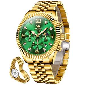 lot 493 image: OLEVS Gold Watches for Men Luxury Dress Green Face Stainless Steel Watch Retail 145 - Retail $145