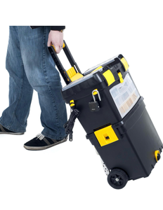 lot 494 image: Portable Toolbox with Wheels - Stackable Tool Chest with Drawers - Mobile Utility Cart with Comfort Grip Handle and Tough Latches by Stalwart (Black) Retail $80  - Retail $80