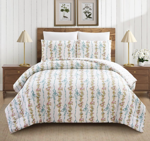 lot 542 image: Modern Heirloom 3pc King Bow and Floral Comforter Bedding Set Retail $79 - Retail $79