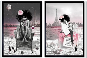 lot 545 image: Framed Black Girl African American Wall Art Decor Women Pink And Grey On Beach Eiffel Tower Abstract Canvas Paintings Pictures Posters Prints Bathroom Artwork For Wall Bedroom16x24In(40x60)cm (Black Retail $90 - Retail $90