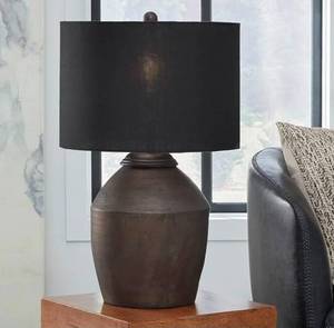 lot 21000 image: Signature Design by Ashley Terracotta Table Lamp Metallic Black - Retail $120