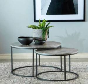 lot 21001 image: Coaster Furniture Lainey 736028 2-Piece Round Nesting Coffee Table Grey - Retail $250