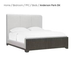lot 21002 image: Pulaski Anderson Park DK Upholstered Bed Frame Footboards NO HEADBOARD  - Retail $1,500
