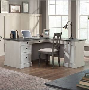 lot 21014 image: Sauder Palladia 432725 L-Shaped Home Office Desk - Retail $800