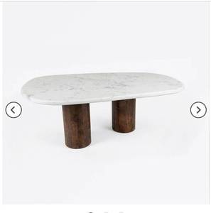 lot 21016 image: Dining Table Oval Marble Top CRACKED with TWO Cylinder Base - Retail $400