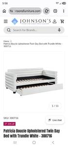 lot 21029 image: Patricia Boucle Upholstered Twin Day Bed with Trundle White 300716- NO ARMS - Retail $700