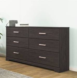 lot 21032 image: 6-Drawer Dresser Black damaged drawers  - Retail $300