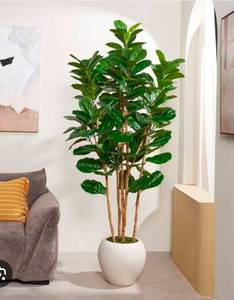 lot 21048 image: Artificial Plant Tree with White Pot Multiple Stems Green Leaves BROKEN POT - Retail $700