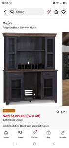 lot 21051 image: Macys Peighton Back Bar with Hutch Rubbed Black Washed Brown TOP HALF ONLY  - Retail $800