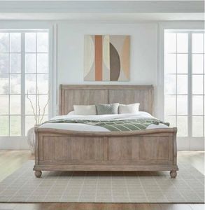 lot 21052 image: Rustic Traditions Sleigh Bed Footboard 57H x 64W x 95D Saddle Tan - Retail $900