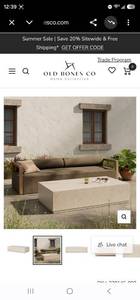 lot 21053 image: Four Hands Oakland Outdoor Rectangular Coffee Table Cream Marble SKU 239146-002 - Retail $2,500