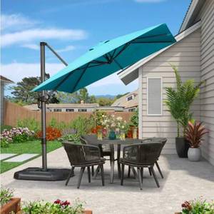 lot 21057 image: Furniture of America Hina 10 Square Double Top Patio Umbrella without Base in Teal - Retail $1300
