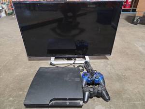 lot 6247 image: Sony PlayStation 3 CECH-2001A Console Bundle with 2 Controllers and Visio 32in TV with Power Cord