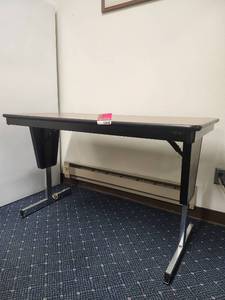 lot 12640 image: Brown and Black Table with Metal Base