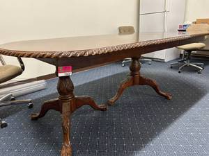 lot 12637 image: Oval Conference Dining Table with Carved Wood Pedestal Base