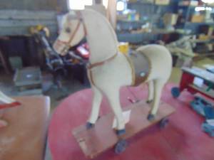 lot 3623 image: Wooden Toy - Base is wood - Horse is Canvas material