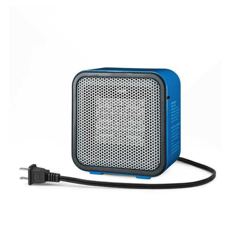 lot 58451 image: Amazon Basics Ceramic Portable Mini Space Heater for Office Desk, Fast Heating, Efficient, Indoor Use, 500W, With Tip-Over Protection, Lightweight 1.4 lbs, Blue, 5.9 x 3.2 x 6 inches