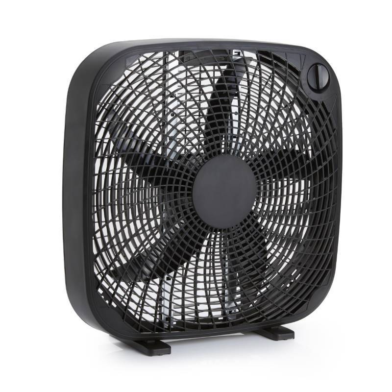 lot 24873 image: Amazon Basics 3-Speed Box Fan for Bedroom, Portable with Carry Handle, Powerful Airflow, 5 Blades, Lightweight Design, 67 Watts, 20-Inch, Black, 6.8D x 20.86W x 21.33H