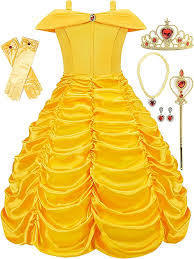 lot 35935 image: Funna Princess Costume Layered Dress Off Shoulder for Girls Dress Up with Accessories Yellow (B07SB3DRZ7)