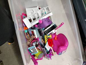 lot 62690 image: Lot of Miscellaneous Barbie Playsets Figures Accessories Mixed Items