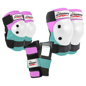 lot 62701 image: Wipeout 3 Pack Set with Wrist Guards  Knee and Elbow Pads for Bike  Skate  and Scooter  PinkTeal